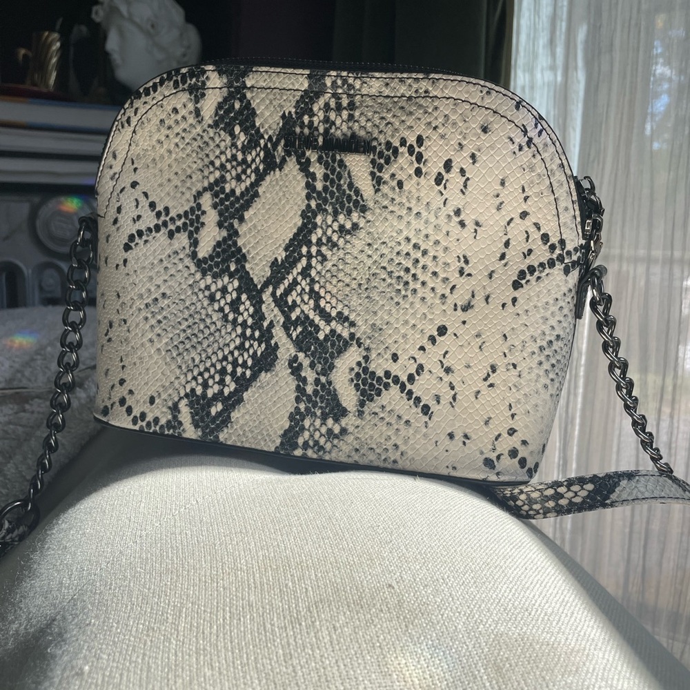 Steve Madden Black and Cream Snake Print Crossbody Bag